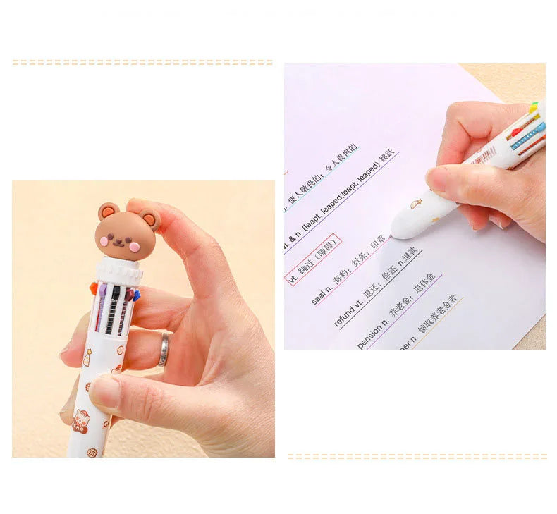 1Pcs 10 Color Cute Bear Pen Cartoon Ballpoint Pen Student Stationery Multi Color Hand Account Pen Learning and Office Supplies