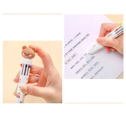 1Pcs 10 Color Cute Bear Pen Cartoon Ballpoint Pen Student Stationery Multi Color Hand Account Pen Learning and Office Supplies