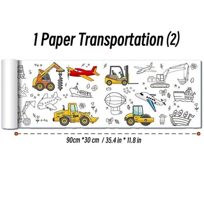 0.9/3M Space Food Animal Canvas Children's Drawing Roll DIY Coloring Paper Roll Color Filling Graffiti Paper-cut Painting School