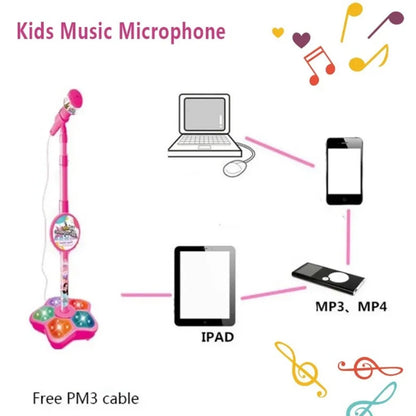 Kids Rocking-Roll Microphone with Stand Karaoke Song Music Instrument Toys Brain-Training Educational Toy Birthday Gift Girl Boy