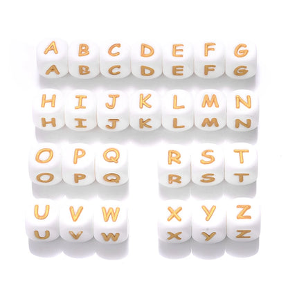 Clearance_12mm 26Pcs Silicone Letter Beads 15 Colors Colorful Alphabet Silicone Chewing Bead for Pacifier Clip Chain Not Choose