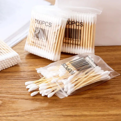 100pcs/Pack Baby Disposable Cotton Swabs 5 Packs Double-ended Cotton Swabs Ear Nose Cleaning Sticks Healthy Cleaning Tools
