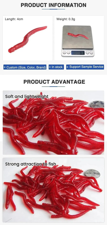 طُعم صناعي ناعم أحمر برائحة سمكية واقعية من BURLE، يحاكي ديدان الأرض الحمراء، طُعم صيد اصطناعي