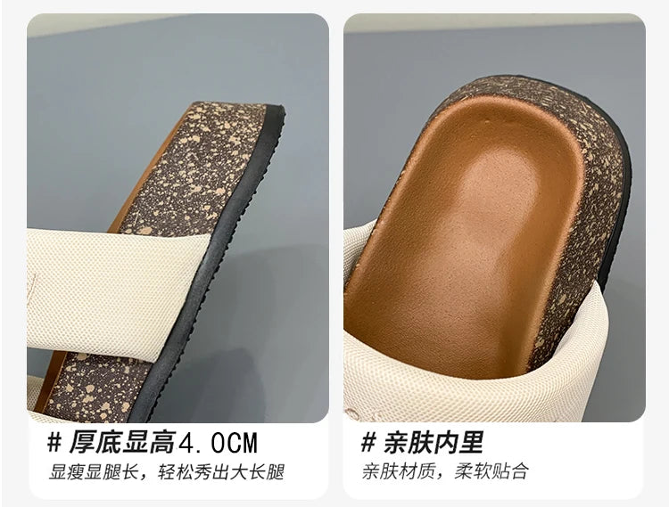 Women's Shoes Alphabet Fashion Casual Slippers 2022 New Summer Thick Bottom Non-slip Medium Heel Sandals for Outer Wear