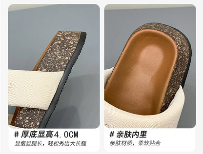 Women's Shoes Alphabet Fashion Casual Slippers 2022 New Summer Thick Bottom Non-slip Medium Heel Sandals for Outer Wear