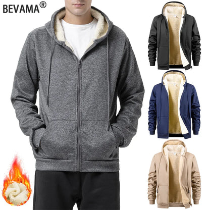 Men's Winter Zipper Jacket Fleece Warm Hoodies Heavyweight Cardigan Casual Sports Long Sleeve Sweatshirts Windproof Hooded Coat