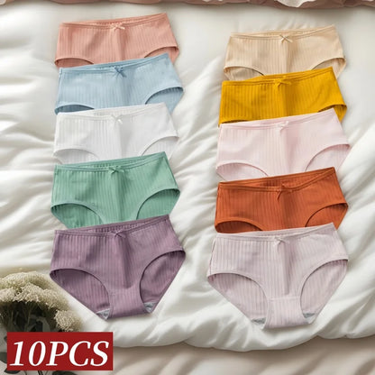 10Pcs/Set Women's Cotton Panties Low Waist Solid Color Briefs Breathable Sexy Lingerie Soft Underwear Female Underpants