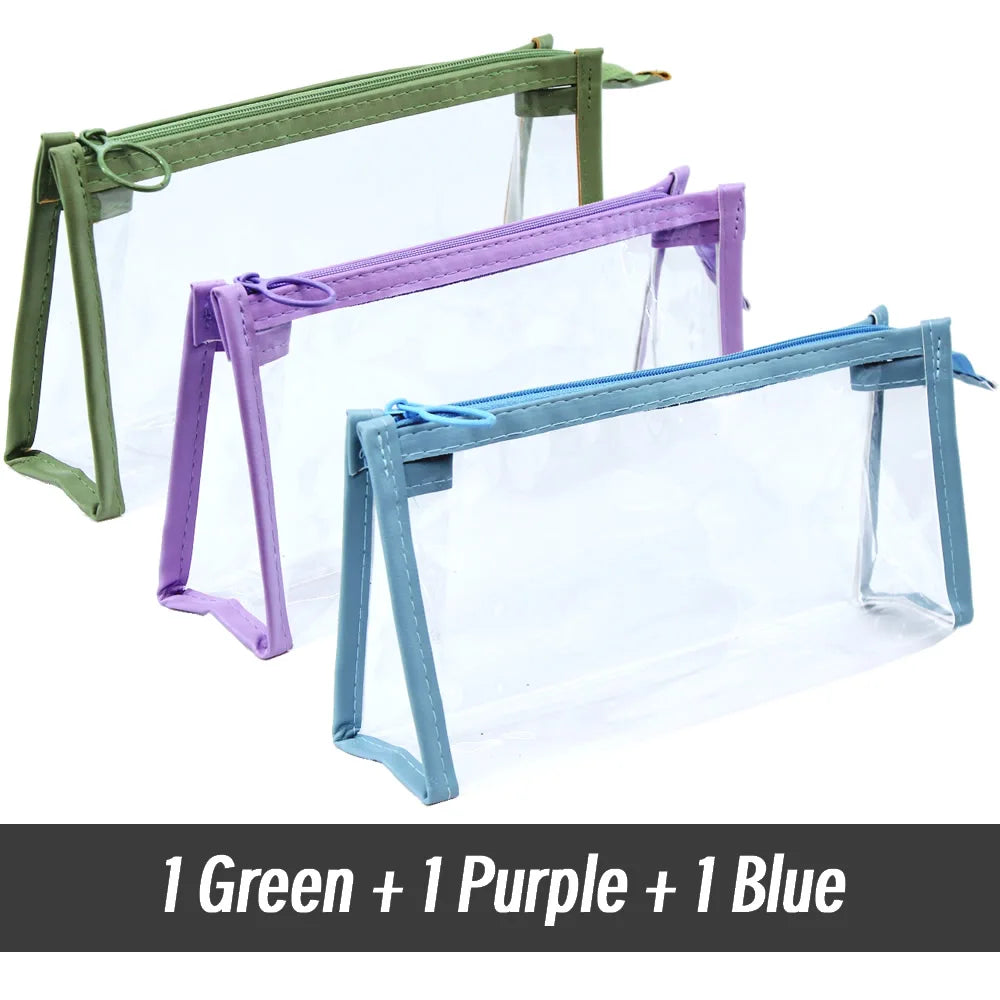 Transparent Triangular Pencil Case Large Capacity Simple Pen Bag Kawaii Cosmetic Bag School Study Stationery Office Supplies