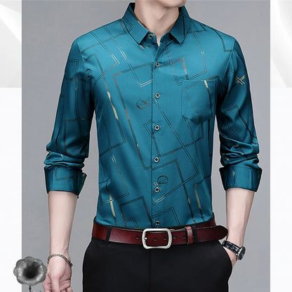 Men's Casual and Fashionable Long Sleeved Printed Shirt, Non Ironing and Wrinkle Resistant Business Top