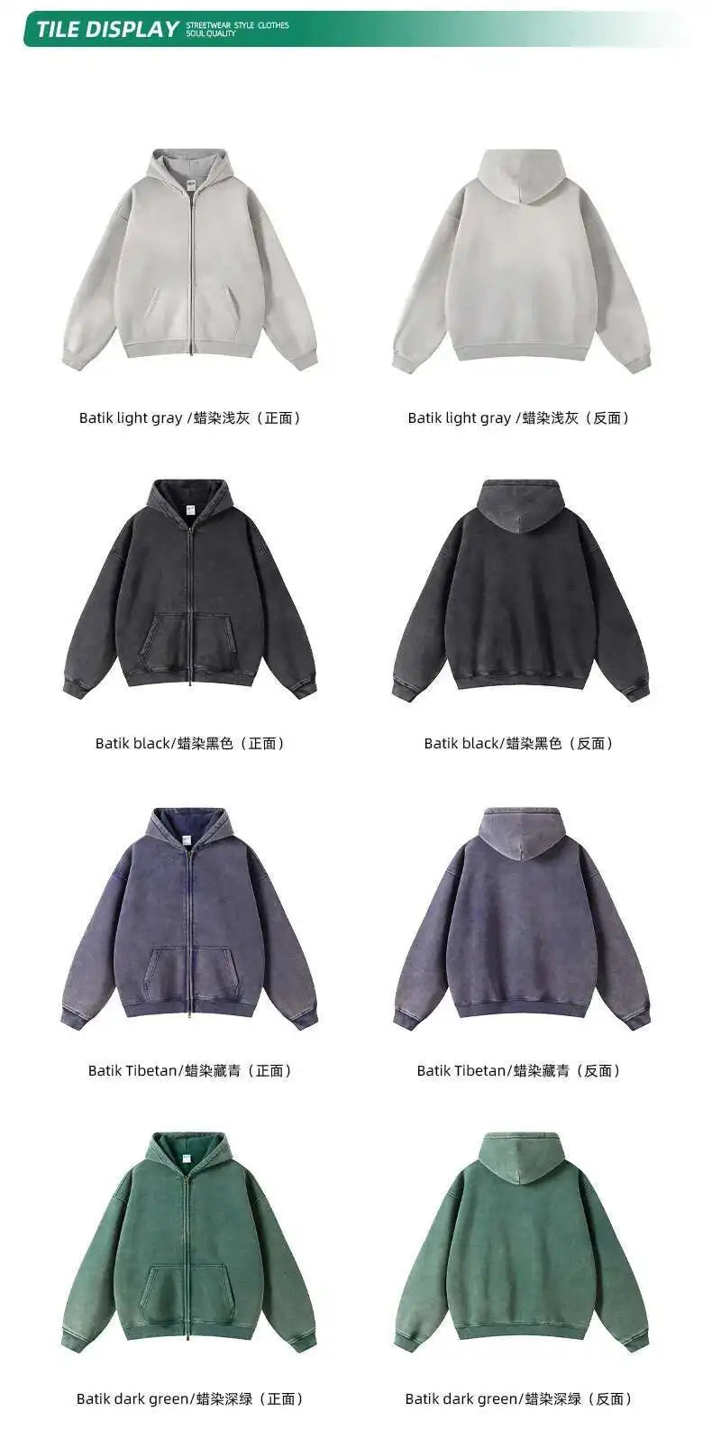 IEFB Men's Wear Wax Printing Vintage Male Hoodies Oversized Loose Zipper Water Washed Plush Sweatshirt Trendy New 9C9349