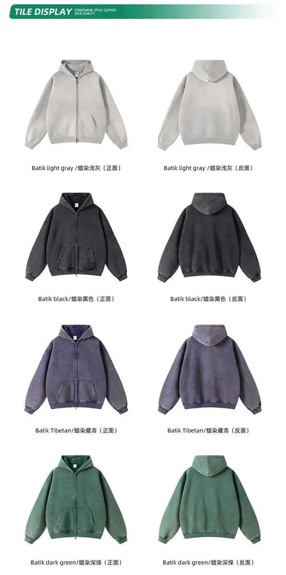 IEFB Men's Wear Wax Printing Vintage Male Hoodies Oversized Loose Zipper Water Washed Plush Sweatshirt Trendy New 9C9349