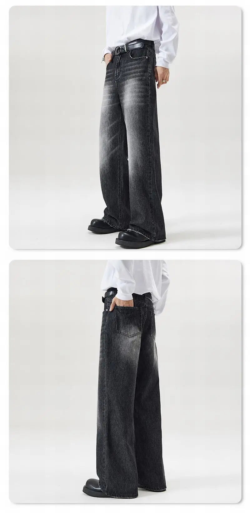 Vintage Distressed Men's Baggy Straight Jeans Spring Autumn Korean High Street Moustache Effect Denim Pants Streetwear Trousers
