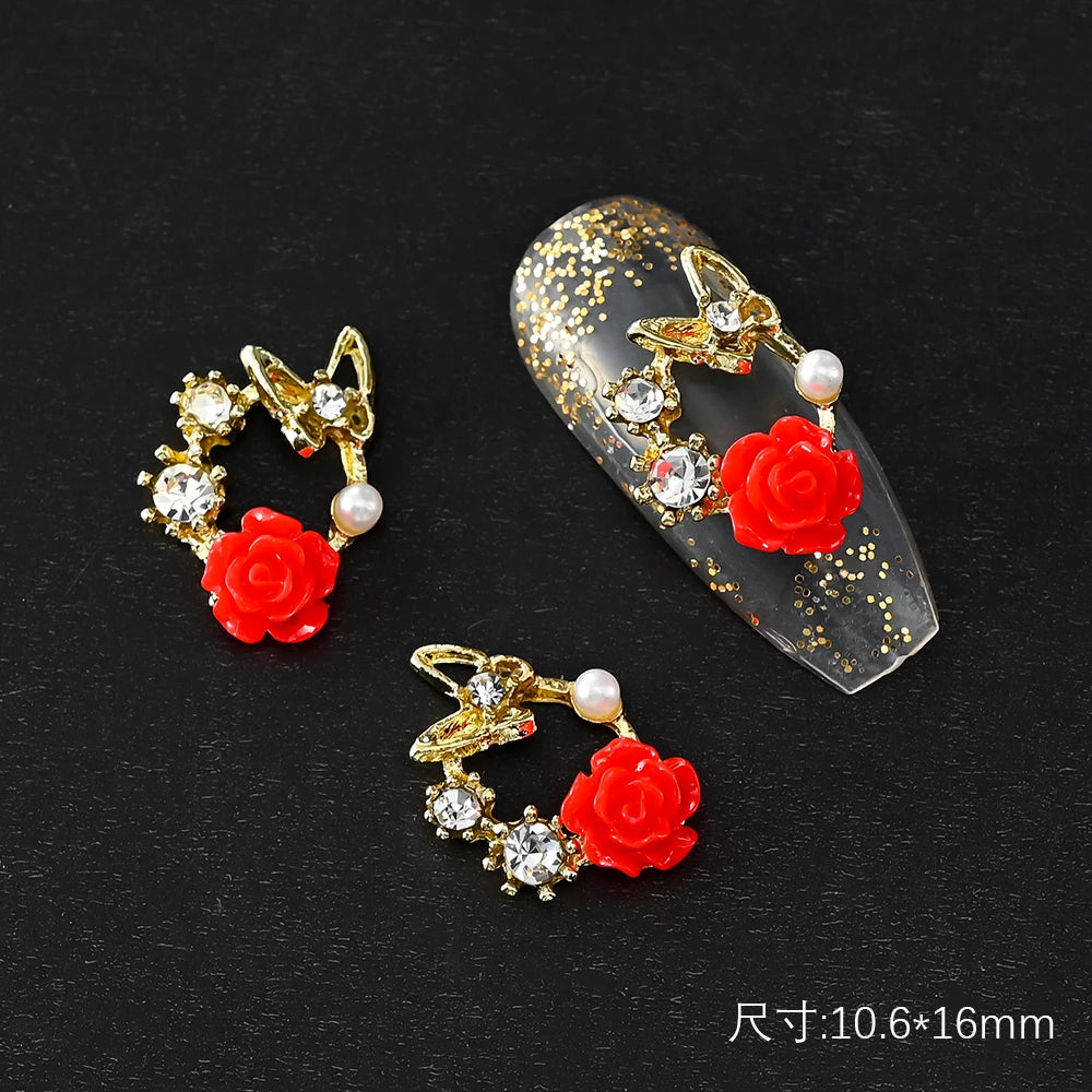 10Pcs Christmas Garland Bow 3D Nail Art Charms Sparkly Alloy Gold/Silver Wreath Design Jewelry Luxury Manicure Rhinestone Parts