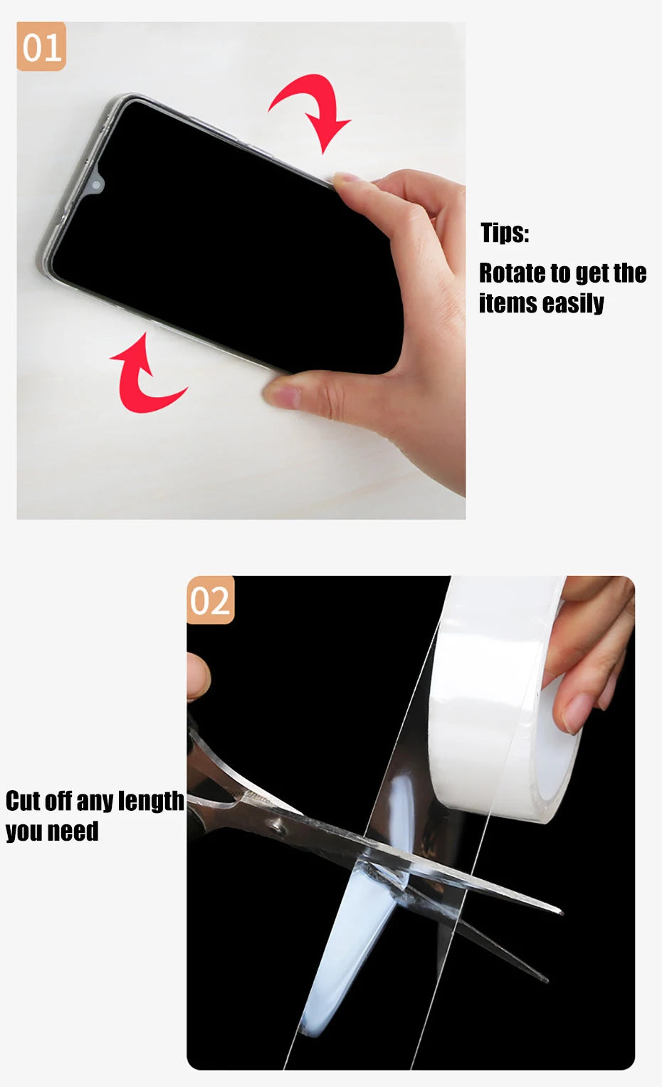 SEAMETAL Super Strong Double Sided Adhesive Tape Washable Reusable Transparent Double Tape No Trace Sticker for Car Home Office