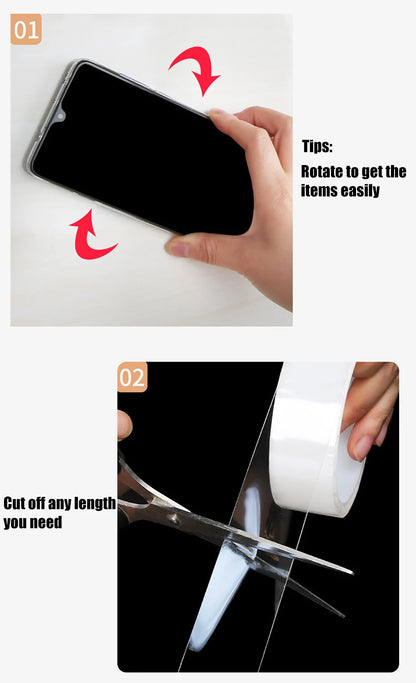 SEAMETAL Super Strong Double Sided Adhesive Tape Washable Reusable Transparent Double Tape No Trace Sticker for Car Home Office