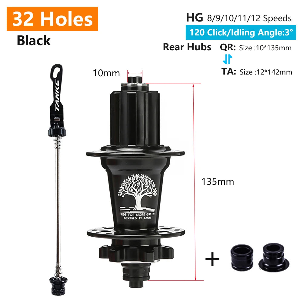TANKE 120 Click Hub 6 Bearing MTB Mountain Bike Hub Front Rear 28 32 36 Holes QR Thru-axle Exchange Disc Brake Bicycle Hubs HG