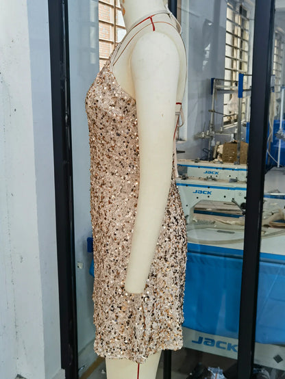 Women Short Dresses Sexy Backless Bodycon Evening dresses Sequin Halter Nightclub Cocktail Birthday Party Welcome Prom Dress XY5