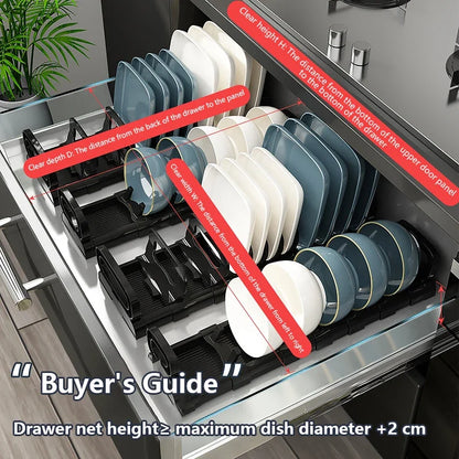 Kitchen Cabinet Dish Storage Rack Drawer  Built-in Dish Drain Rack Plate Divider Storage Rack  Kitchen Accessories Organizer
