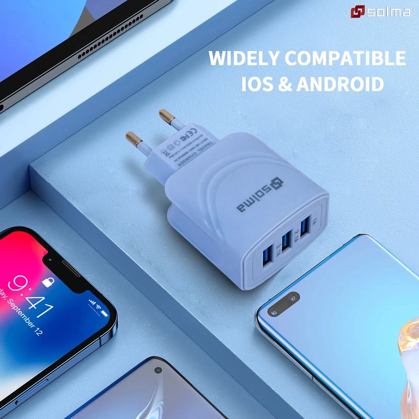 EU Plug 3 Ports USB Charger Charge For Mobile Phone Plug Charging Adapter Portable Wall Mobile Charger