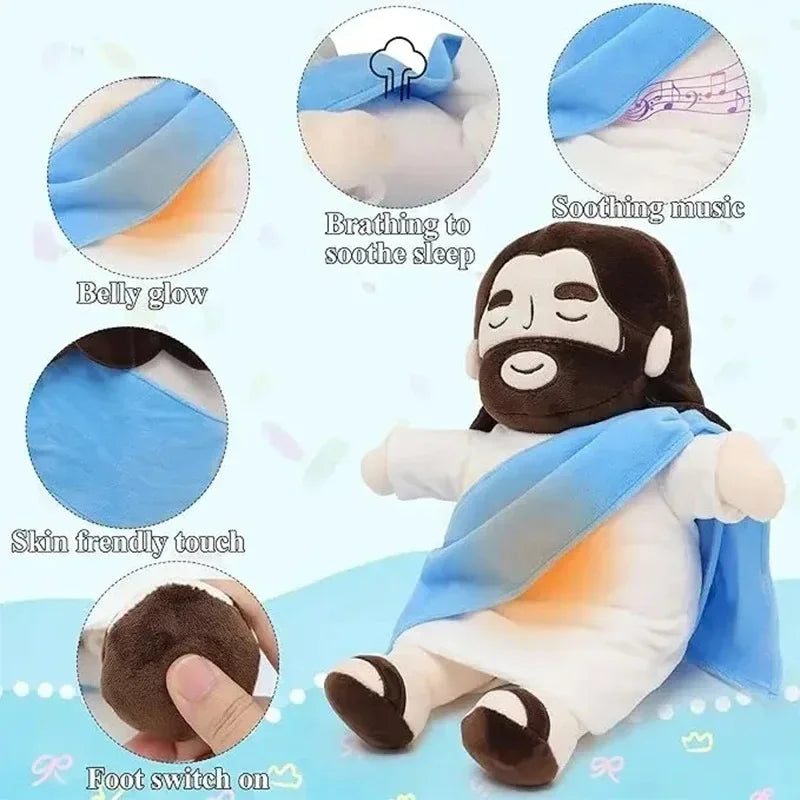 40CM Breathing Jesus Soothe Plush Toy for Kids Soft Soothing Jesus Plushies Comforting Jesus Heart Toy Easter Christmas Gifts