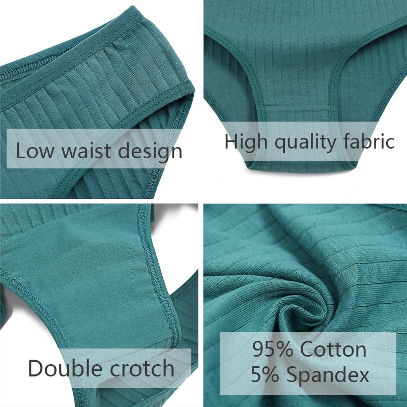 FINETOO 3PCS/SET Women's Cotton Panties Soft Striped Underpants Sexy Solid Color Briefs Female Comfortable Stretch Lingerie M-XL