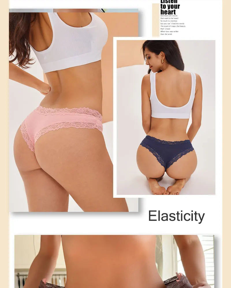 3PCS/Set Women Sexy Lace Panties Cotton Seamless Brazilian Panties Female Sexy Low Rise Soft Underwear G-String Lingerie S-XL