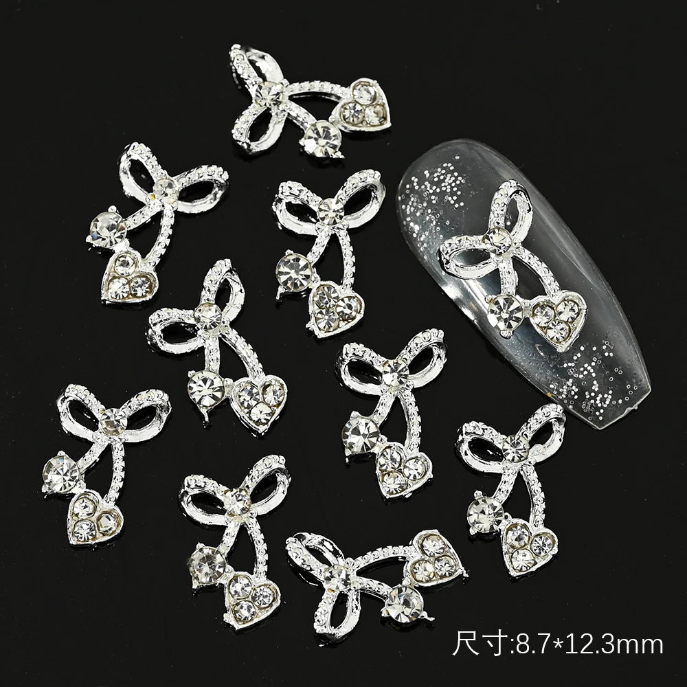 10Pcs Christmas Garland Bow 3D Nail Art Charms Sparkly Alloy Gold/Silver Wreath Design Jewelry Luxury Manicure Rhinestone Parts