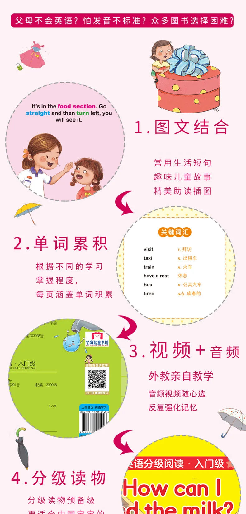 40 Books Children's English Picture Books English Graded Reading Enlightenment for Early Education Including QR Code Video