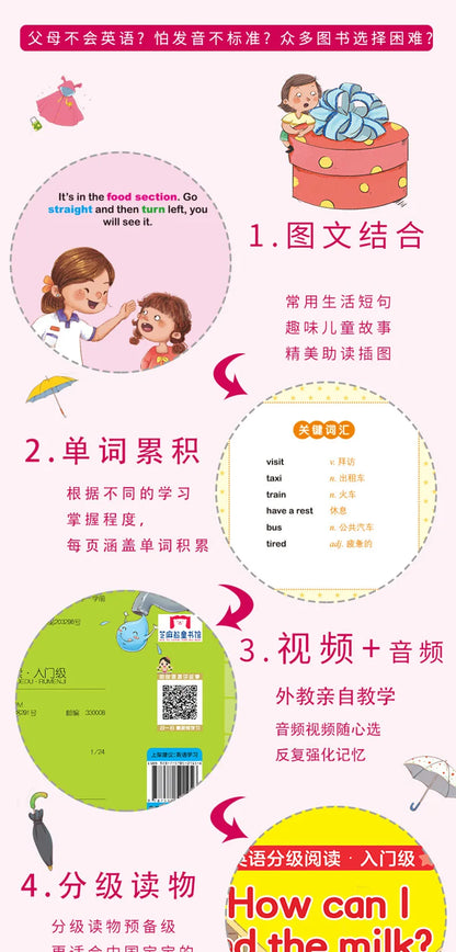 40 Books Children's English Picture Books English Graded Reading Enlightenment for Early Education Including QR Code Video