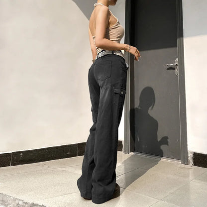 2025 Women's Cargo Jeans High Waist Baggy Dad Pants - Streetwear Straight Leg Casual Jeans with Irregular Pockets Free Shipping