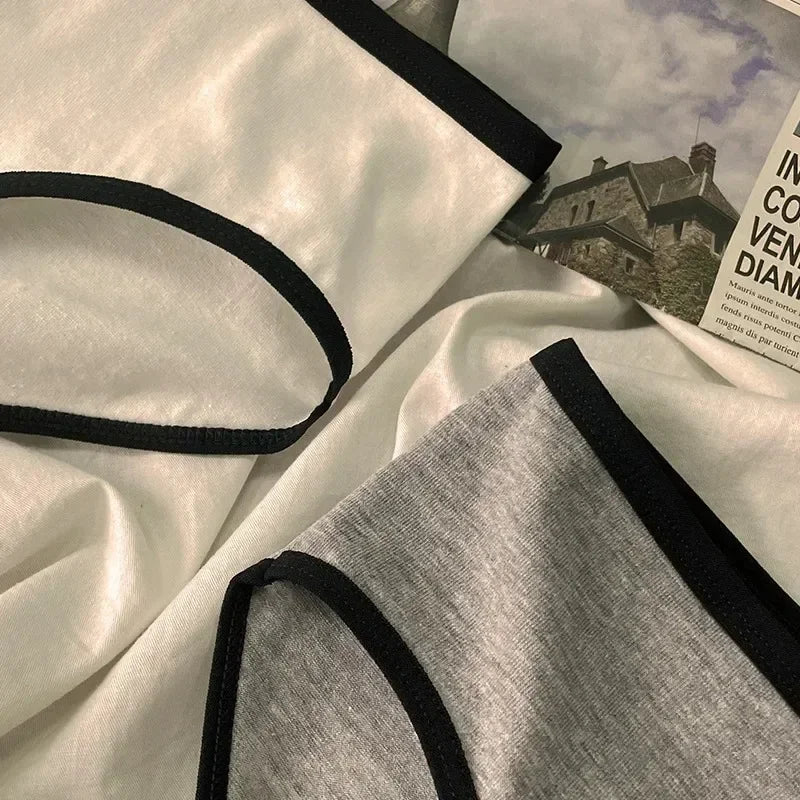 Sports Cool Style Minimalist Girls' Underwear Mid Waist Japanese White Black Cotton Women's Triangle Стринги Женские