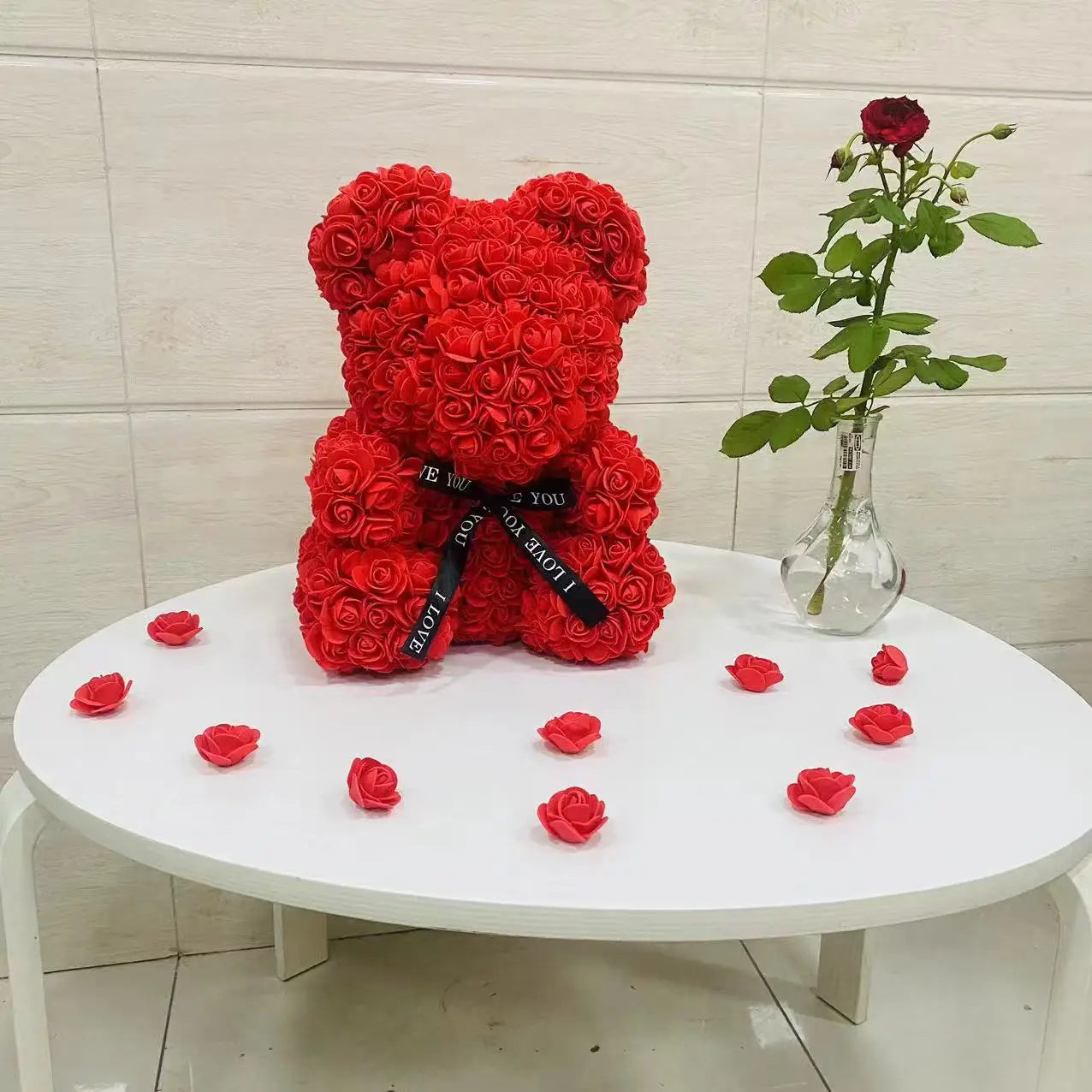 Romantic Valentine's Day Creative Eternal Flower Rose Bear Christmas Gift Rose Bear Hug Bear Wedding Flower Decoration Gift