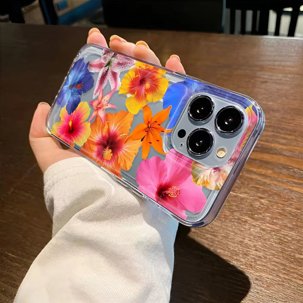 Transparent Cover Phone Case For iPhone 16 15 Pro Max 14 13 12 11 XS X XR 7 8 Plus SE2 Feshon Flowers Pattern