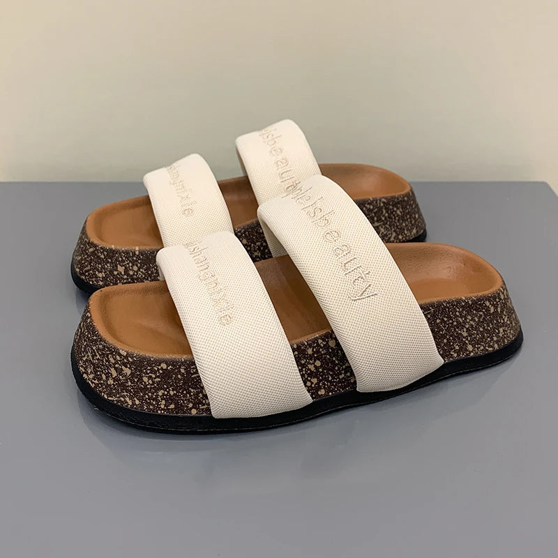 Women's Shoes Alphabet Fashion Casual Slippers 2022 New Summer Thick Bottom Non-slip Medium Heel Sandals for Outer Wear