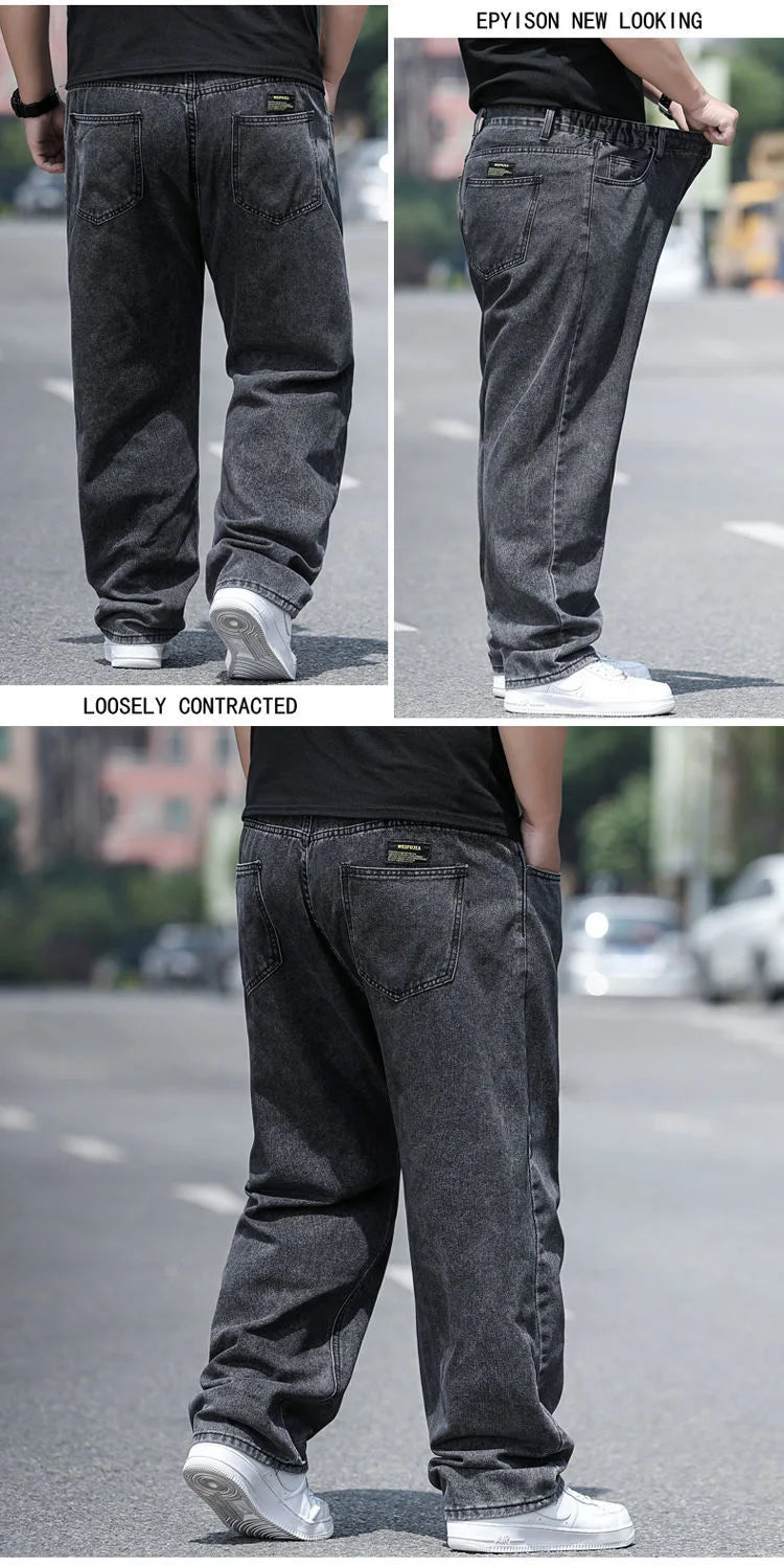 10XL Oversize Jeans Men Fashion Streetwear Plus Size Cotton Loose Jeans Pants Casual Cargo Pants Breathable Big Fat Trousers