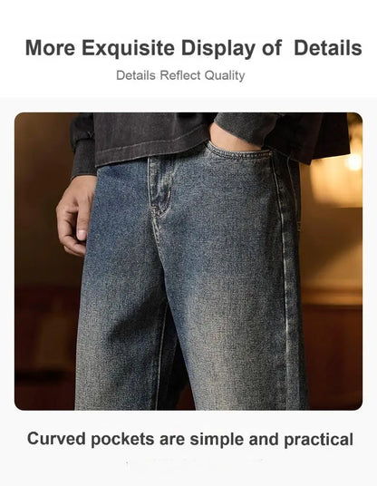 Mens Elastic Waist Jeans Relaxed Fit Men's Blue Jeans with Elastic Waist with Zipper and Button