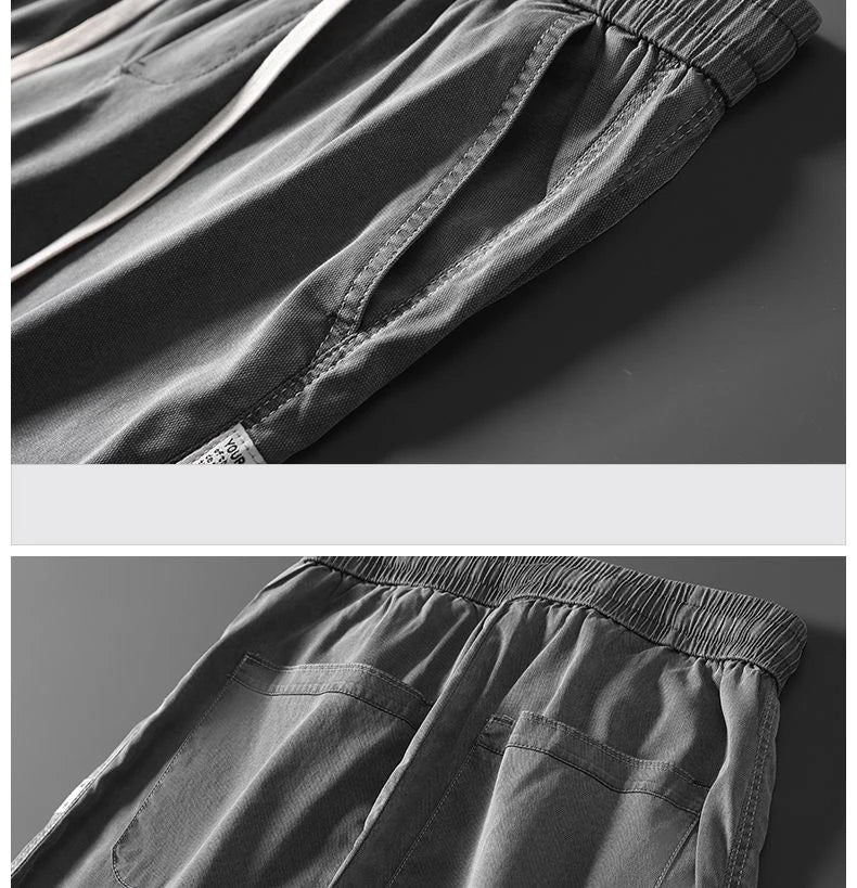 Summer soft Lyocell fabric men's jeans loose straight leg pants drawstring elastic waist Korean casual pants plus size M-5XL