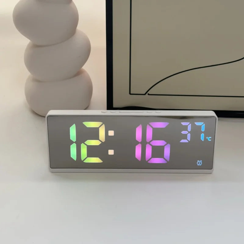 Colorful Digital Alarm Clock - Voice Control，Temperature Display Date，Dual Alarm Clock，Snooze，Night Light Mode，12/24Hour SystemL