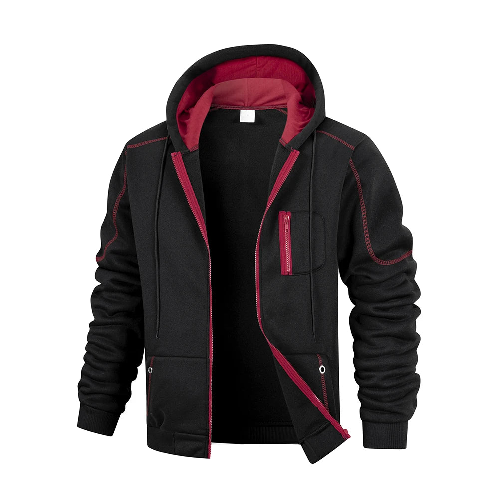 Men's Casual Sports Zipper Hoodie Coat Solid Color Cardigan Sweatshirt for Men Clothing Sportswear Slim Fit Casual Jacket