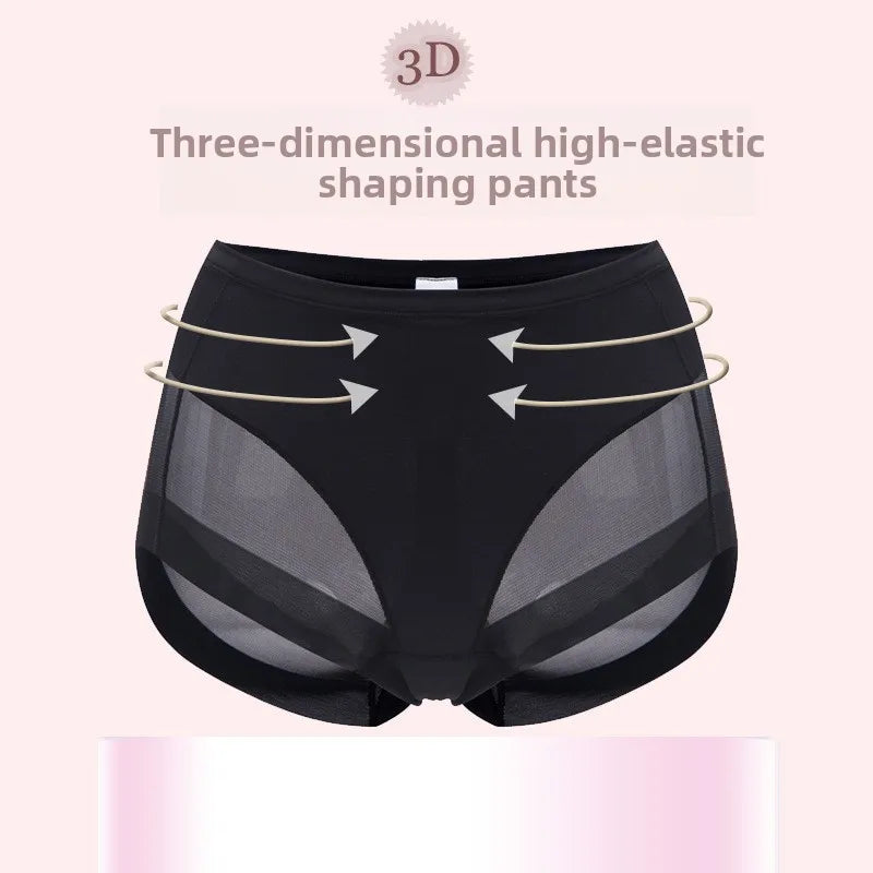 Sexy Mid Rise Womens Underwear Transparent Mesh Panties Waist Cincher Comfortable Ice Silk Large Size