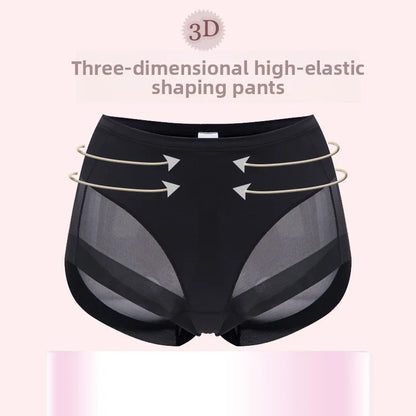 Sexy Mid Rise Womens Underwear Transparent Mesh Panties Waist Cincher Comfortable Ice Silk Large Size