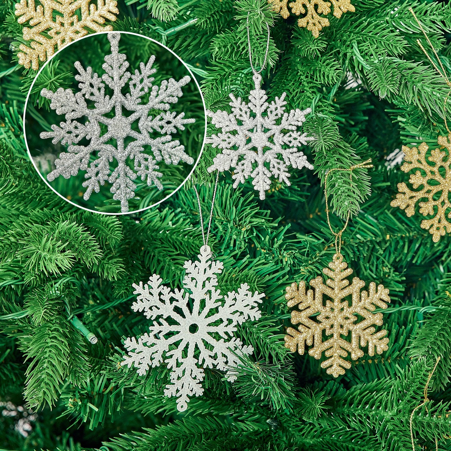 48pcs Snowflakes-Christmas Tree Decoration Snowflake Ornaments for Tree Plastic Glitter Christmas Indoor Winter Wonderland Decor