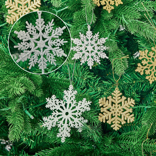 48pcs Snowflakes-Christmas Tree Decoration Snowflake Ornaments for Tree Plastic Glitter Christmas Indoor Winter Wonderland Decor