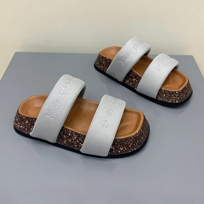 Women's Shoes Alphabet Fashion Casual Slippers 2022 New Summer Thick Bottom Non-slip Medium Heel Sandals for Outer Wear