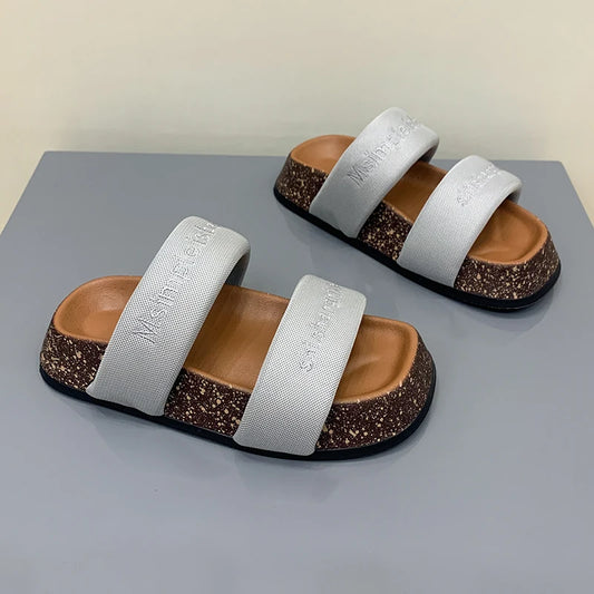 Women's Shoes Alphabet Fashion Casual Slippers 2022 New Summer Thick Bottom Non-slip Medium Heel Sandals for Outer Wear