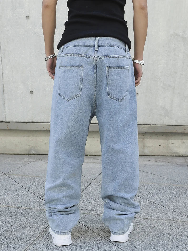 Spring Autumn Men Baggy Jeans Oversize Straight Loose Casual Denim Trousers Solid Color Streetwear Fashion Y2k Wide Leg Pants