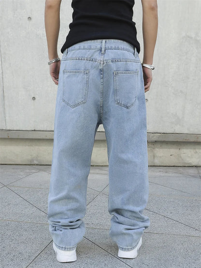 Spring Autumn Men Baggy Jeans Oversize Straight Loose Casual Denim Trousers Solid Color Streetwear Fashion Y2k Wide Leg Pants