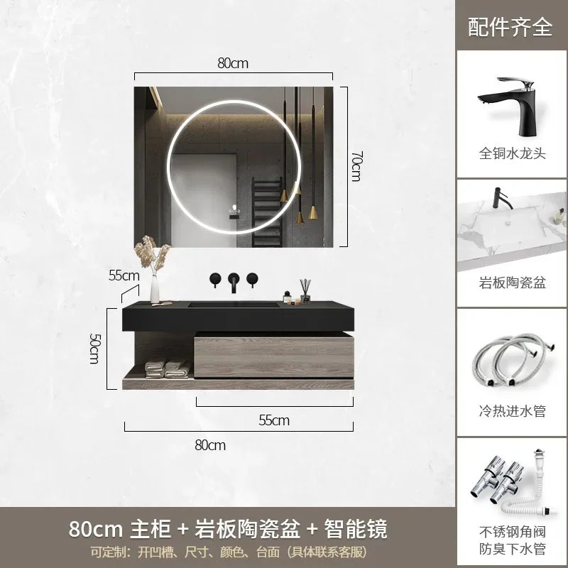 Bathroom Cabinet Smart Mirror Cabinet Slate Ceramic Integrated Washbasin Bathroom Vanity Cabinet with Sink Bathroom Furniture