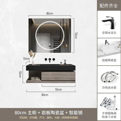 Bathroom Cabinet Smart Mirror Cabinet Slate Ceramic Integrated Washbasin Bathroom Vanity Cabinet with Sink Bathroom Furniture