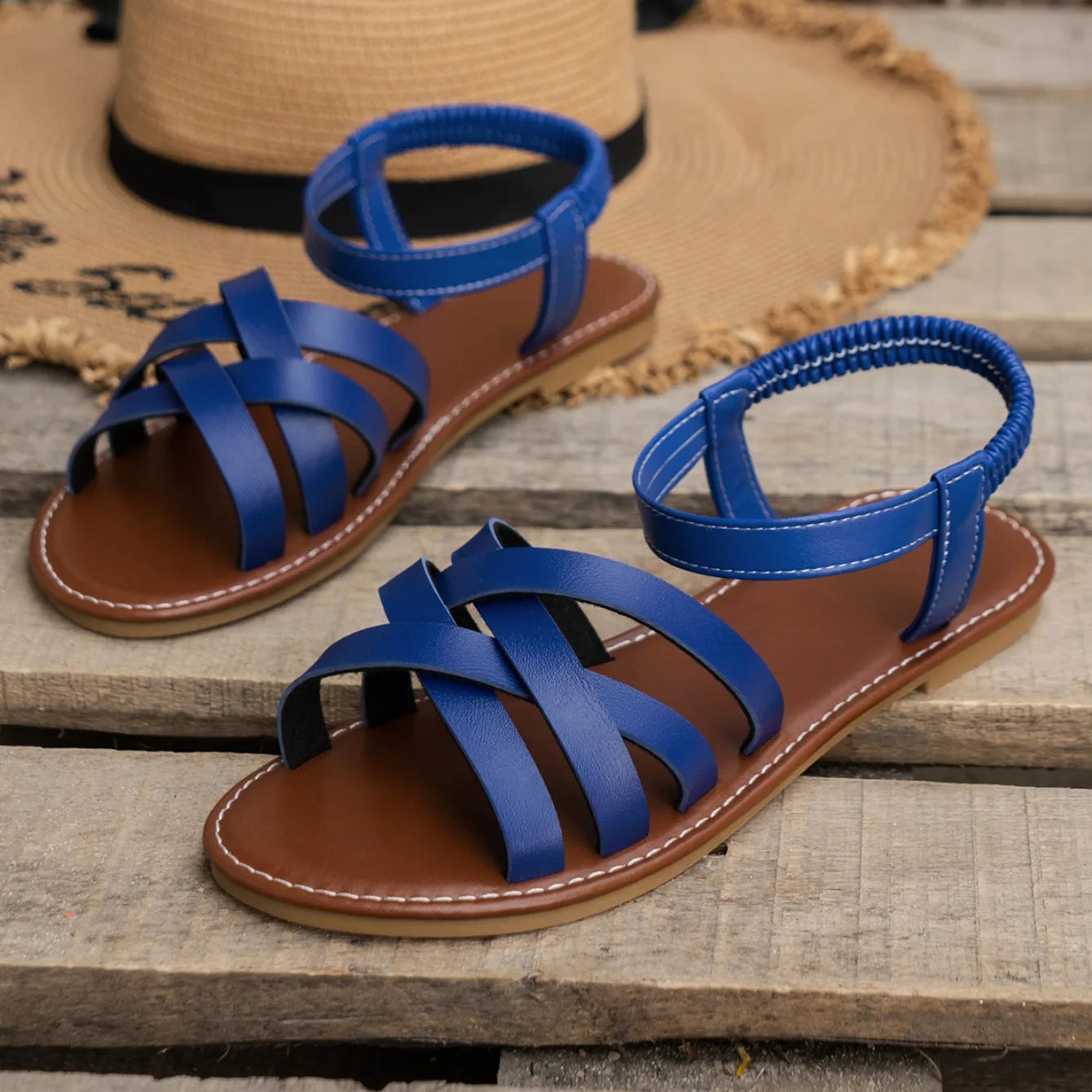 Shoes for Women 2024 Summer New Women Flat Sandals Bottom Roman Strap Sandals with Non Slip Rubber Soles Ladies Daily Sandalia